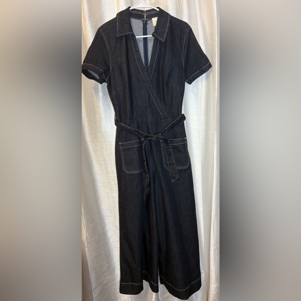 Maeve Anthropologie Colette Wrap Jumpsuit Ponte Denim Blue 10 - Picture 7 of 14